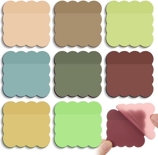 Eaasty 400 Sheets Transparent Sticky Notes 2.8x2.8 Clear Scalloped Sticky Notes 8 Pads Cute Wavy Translucent Pads Waterproof See Through Note for Bible Study Annotation School Office(Earth Tones)