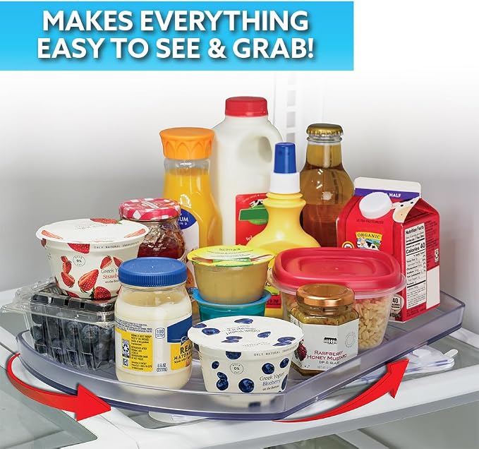 Ontel Smart Spin Rotating Refrigerator Organizer - Use This Lazy Susan as a Rotating Spice Rack, Condiment Organizer, Cabinet Organizer or for Kitchen, Panty or Fridge Organization and Storage, Clear