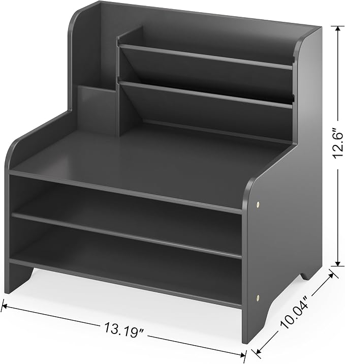 Bamboo File Organizer for Desk, Desktop Paper Tray and Mail Holder | Three open tiers keep A4/letter paper, folders, bills and mail sorted, visible and easy to reach while saving desk space
