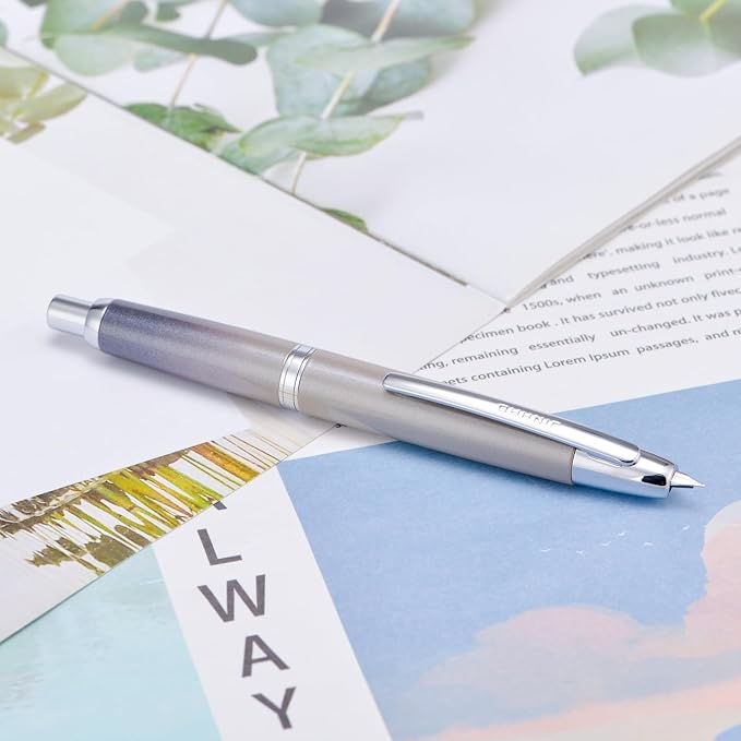Jinhao 10 Press Fountain Pen with Box, Gradient Gray Retractable Extra Fine Nib with Ink Converter Set (Silver Clip)