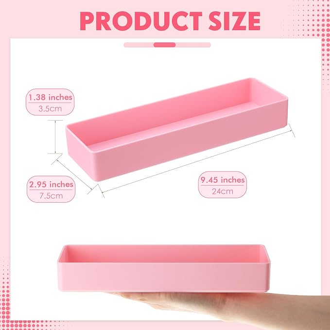 Teling 12 Pcs Pink Large Rectangular Desk Organizer Set Half Accessory Tray Plastic Tabletop Organizer for Office Home or Study Dimensions: 9.45 x 2.95 x 1.38 Inches