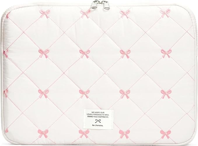 Puffy Laptop Sleeve 13-15.6 Inch Cute Quilted Laptop Protective Case Padded Floral Computer Sleeve for MacBook (Bow, 13 Inch)