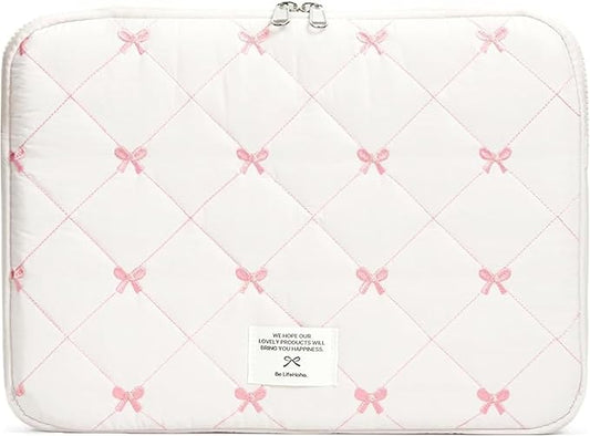 Puffy Laptop Sleeve 13-15.6 Inch Cute Quilted Laptop Protective Case Padded Floral Computer Sleeve for MacBook (Bow, 13 Inch)