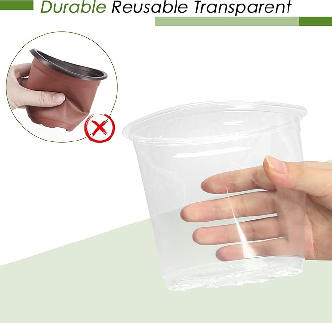 FUIJOL 4/5/6/7 Inch Clear Nursery Pots for Plants with Sacuers 20 Pack, Plastic Flower Pots with Drainage Holes, Variety Pack Seedlings Garden Pot for Indoor Outdoor (4+5+6+7 inch)