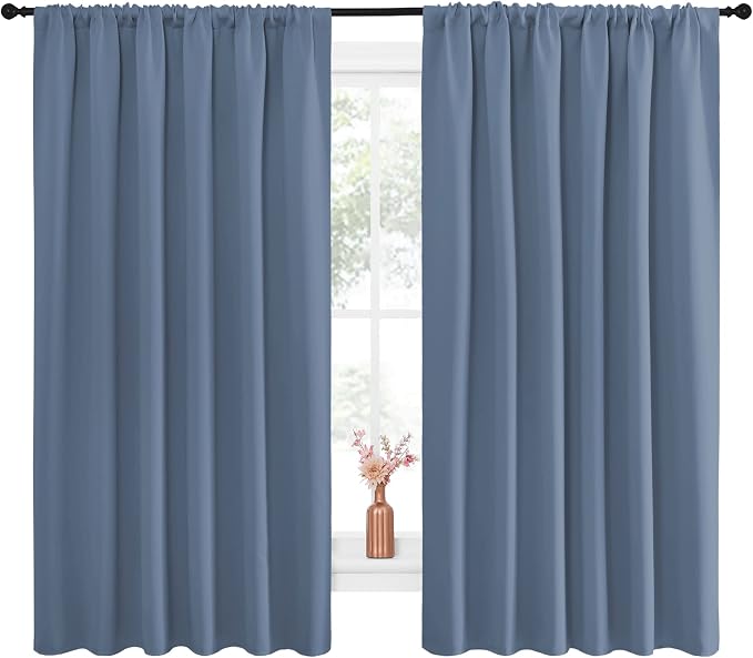 NICETOWN Blackout Curtains for Bedroom, Blackout Curtain Panels, Window Treatment Energy Saving Thermal Insulated Solid Rod Pocket Blackout Drapes/Draperies (Stone Blue, 1 Pair, 70 by 63-inch)