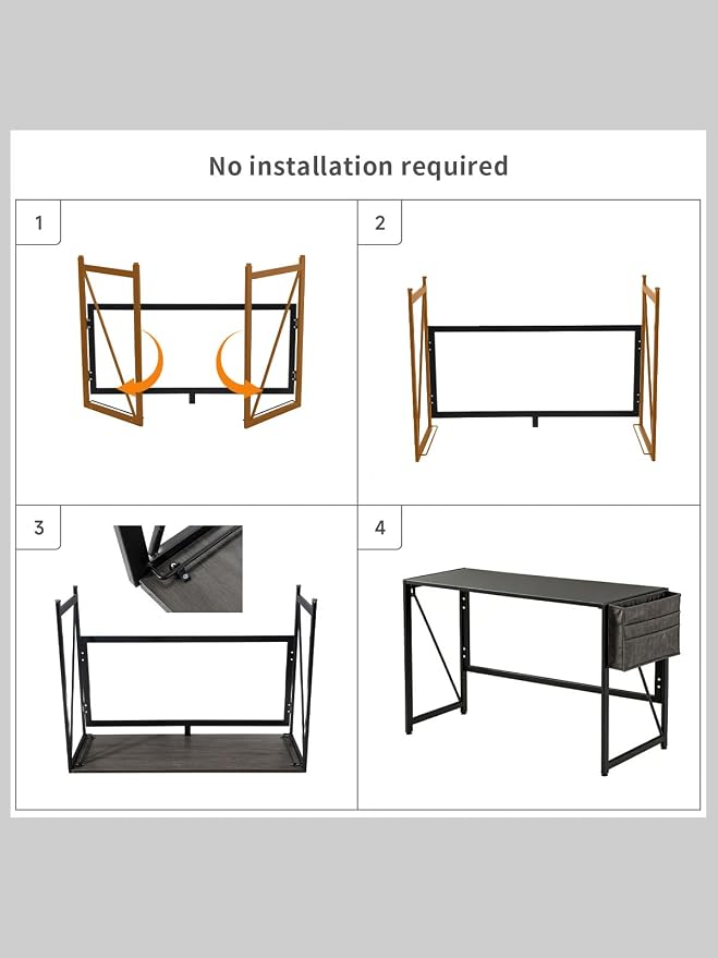 Modern Foldable Writing Computer Desk with Storage Bag, No-Assembly Study Office Desk Foldable Table for Small Spaces, Home Office (Black Oak, 39.4 inch)
