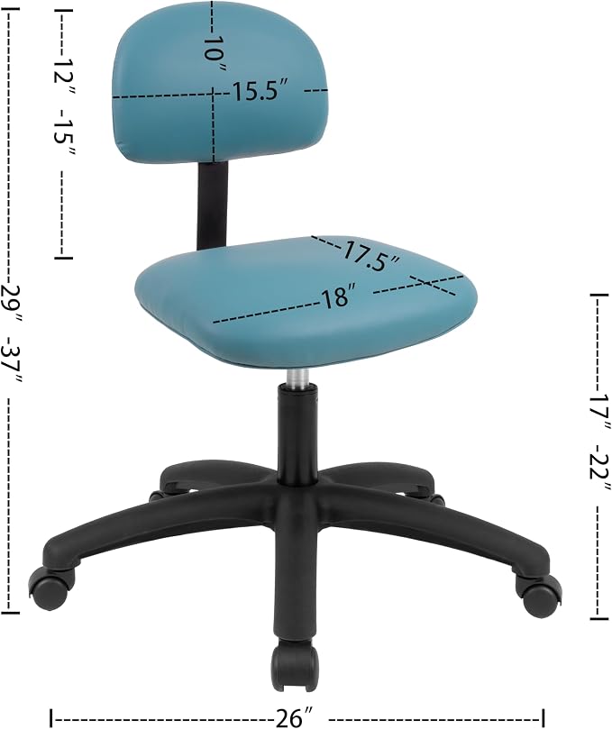 FSS Series Square seat Low (17"-22") seat Height Chair. Vinyl-for Office, Garage, Desk, Shop, Computer, Doctor, Medical, Easy to Clean! No Footring (Aqua, Low, _Standard Casters)