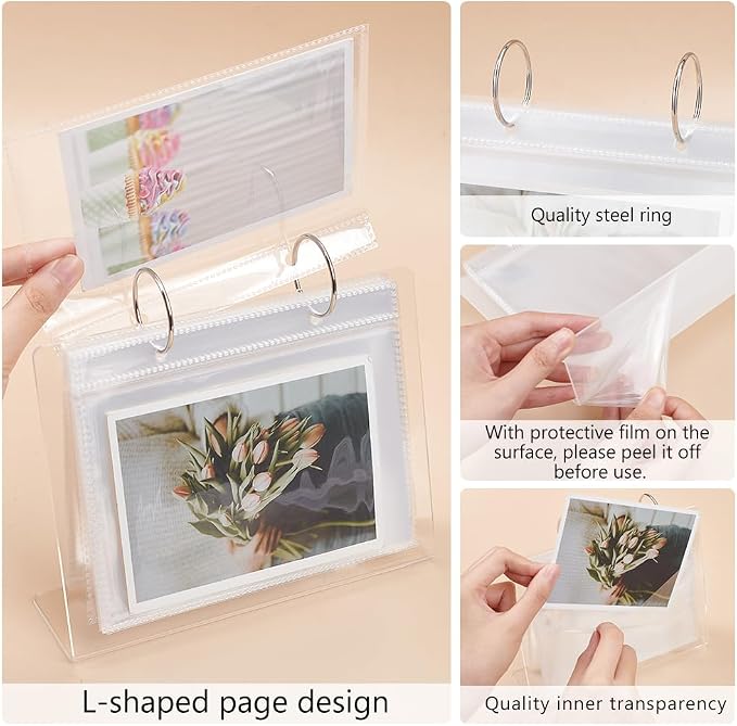 FINGERINSPIRE 2 Pcs Desktop Mini Acrylic Photo Album Holds 68 Photos of 4x6Inch Tabletop Flip Calendar Style Frames Desktop Display Holder Vertical Stand and Horizontal Display Photo Album
