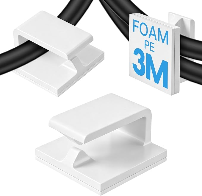 50Pcs Small White Adhesive Cable Clips, Wall Cable Clips, Cord Clips for Wires on wall, Ethernet Cable Clips, Wire Clips for Cords