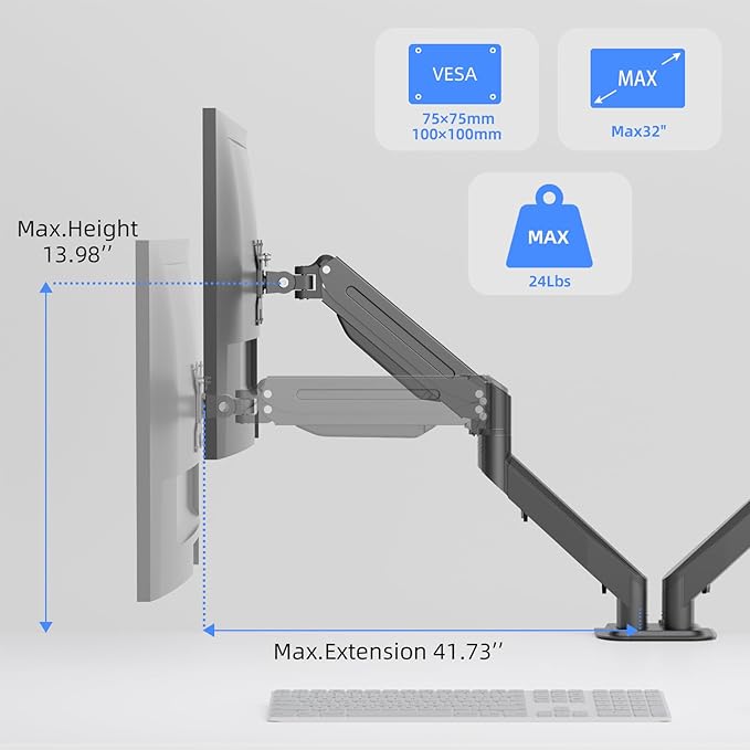 Dual Monitor Arm 32inch, Dual Monitor Mount, Monitor Desk Mount, Dual Monitor Stand Vesa Bracket, Monitor Stands for 17-32inch & 22lbs Monitors VESA Mount Computer Monitor Arm, Double Gas Spring Arm