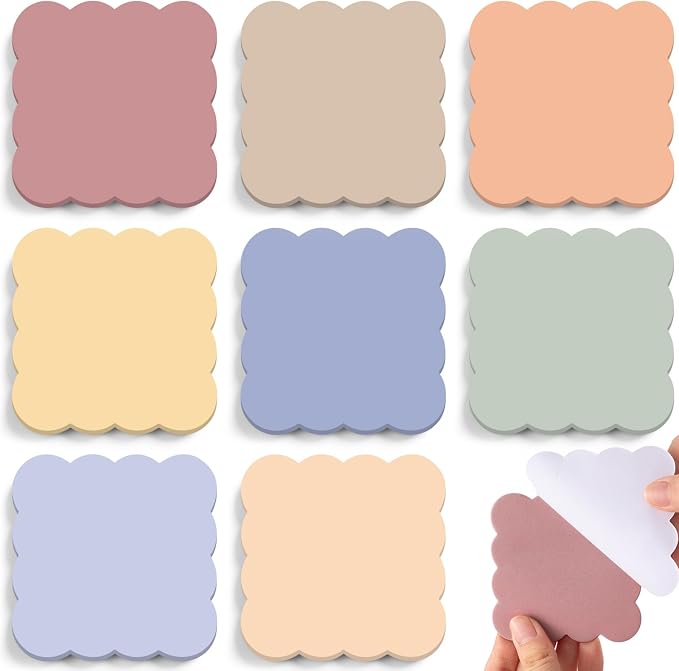 Eaasty 8 Pack Scalloped Sticky Notes Cute Adhesive Memo Pads Vintage Colors Aesthetic Unlined Self Stick Note Pads 3" x 3" Pretty Wavy Sticky Notes Bulk 240 Sheets for School Office Supplies