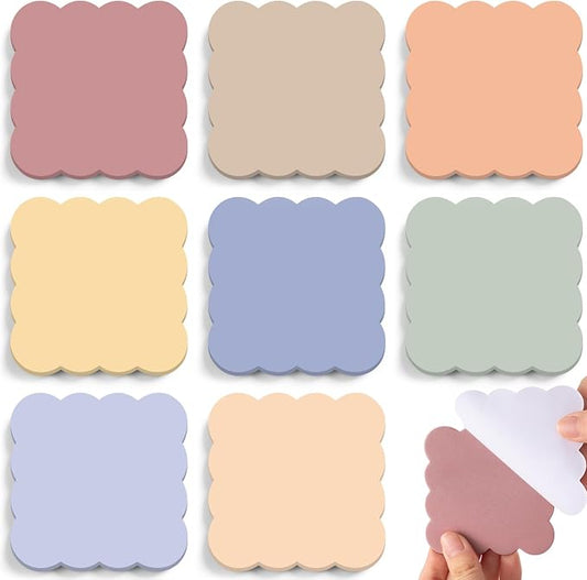 Eaasty 8 Pack Scalloped Sticky Notes Cute Adhesive Memo Pads Vintage Colors Aesthetic Unlined Self Stick Note Pads 3" x 3" Pretty Wavy Sticky Notes Bulk 240 Sheets for School Office Supplies