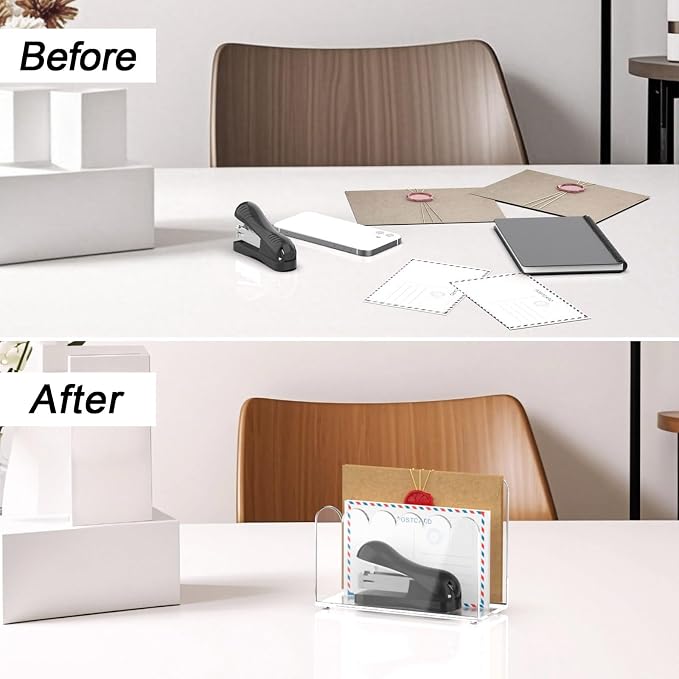 YAGELI 1-Slot Acrylic Mail Organizer for Desktop – Scalloped Clear Document Sorter, Vertical File Holder for Office/Home, Space-Saving Desk Organizer for Letters,Envelope,Bills,Stationery