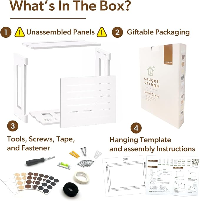 WiFi Router Storage Cabinet Router Box Hider WiFi Box Hider Shelf Cover | Standard • Pine Wood • White Finish • Seamless Side Panel Design • Fits Routers Up To 11" • Wall Mount Or Desktop Placement