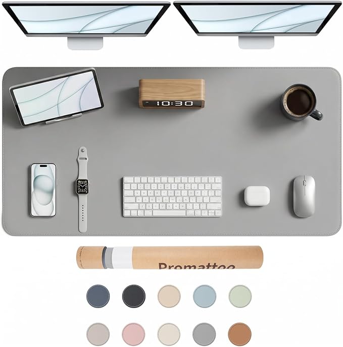 Large Desk Pad Non-Slip Desk Mat Protector for Keyboard Mouse Waterproof Vegan Leather Surface Faux Leather Laptop Mat Smooth Mouse Pad Premium Gift Tube Mist Gray 47" x 23"