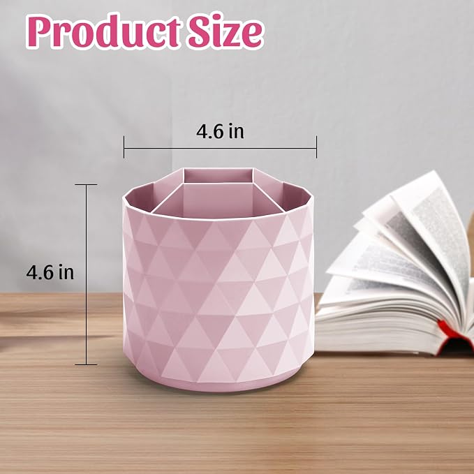 minimaliving Desk Organizer,Sparkling Diamond-like Pen Holder for Desk 360°Rotating Office Accessories,Pencil Cup with 5 Compartments Storage Box Caddy for Office,School,Home,Art Supply(Pink)