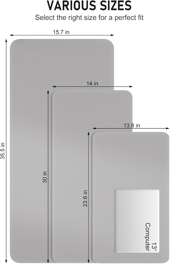 Desk Pad, 35.5" x 17" PU Leather Non-Slip Desk Mat Large Mouse Pad for Desktop, Waterproof Laptop Computer Writing Mat for Office, Home, Work, Gaming, Silver