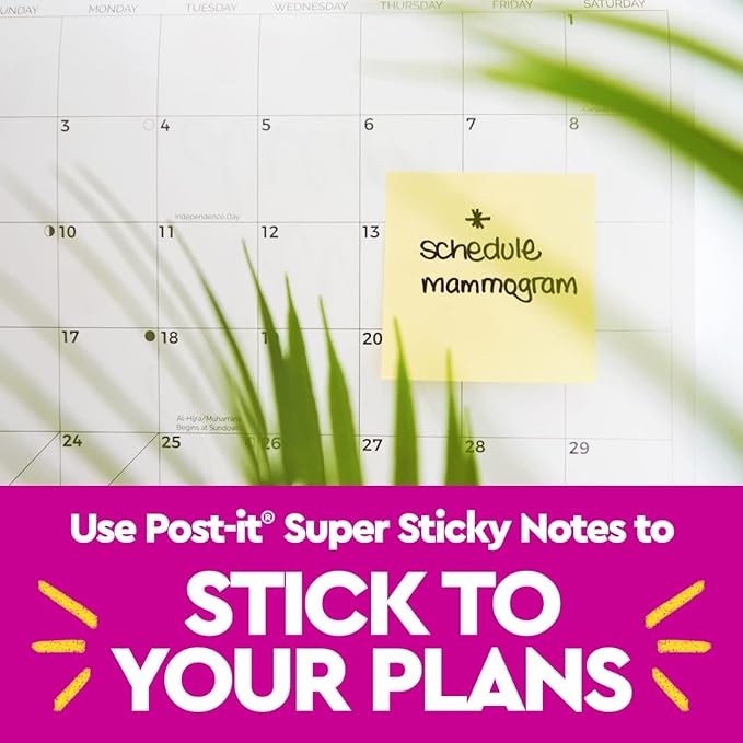 Post-it 100% Recycled Paper Super Sticky Notes, Canary Yellow, 3 in. x 3 in., 5 Sticky Note Pads, 70 Sheets per Pad, New Year Organization or Second Semester School Supplies