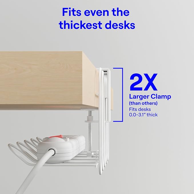 CarryUp Under Desk Cable Tray for Dorm Room - Cream | No Drill Wire Management Clamp, Computer Cord Organizer, Cable Hider & Holder, Cord Office Organization, Dorm Essentials