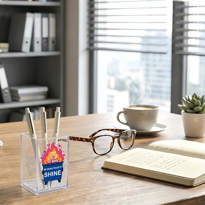 This Little Light Of Mine I'm Going To Let It Shine Acrylic Organizer Pencil Pen Holder, Burning Trash Can Desk Organizer, Office Gifts for Coworker, Back to School Gifts for Daughter Niece