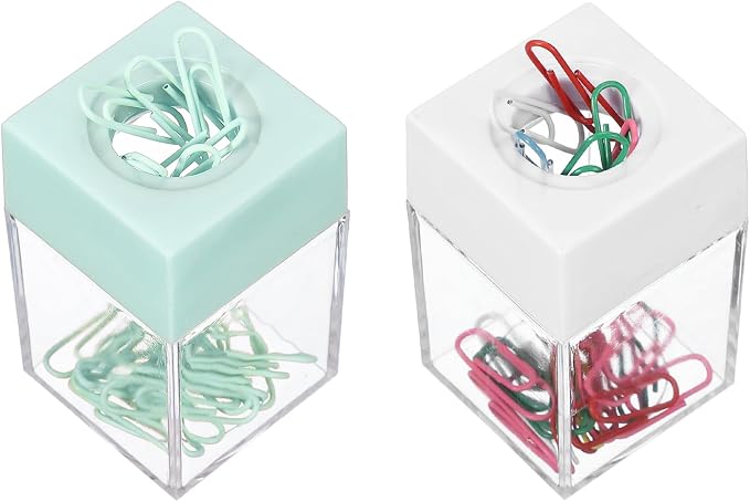PATIKIL Magnetic Paper Clip Holder Dispenser, 2Pcs Large Capacity Paper Clip Organizers with Magnetic Top for Desk Supplies, Office, Classroom, Home, Green/White(36Pcs, Multicolor Clip)