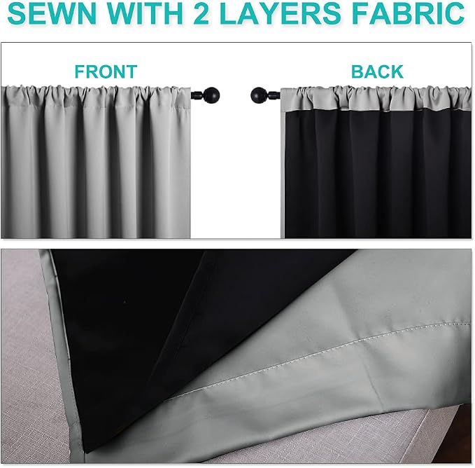 NICETOWN 108 inch 100% Blackout Curtains, Window Treatment Rod Pocket Curtains for Patio Sliding Door, Extra Long Thermal Insulated Curtains for Villa (Silver Grey, Set of 2, 52-inch x 108 inches)