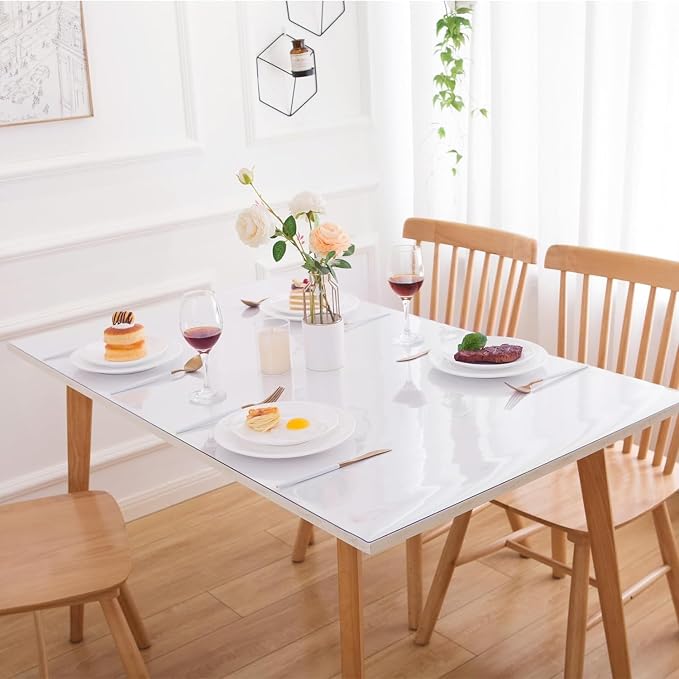 23.6 x 63 Inch Clear Table Cover Protector, Clear Table Protector for Dining Room Table, 1.5mm Plastic Table Cover, Waterproof Table Pad for Kitchen, Office