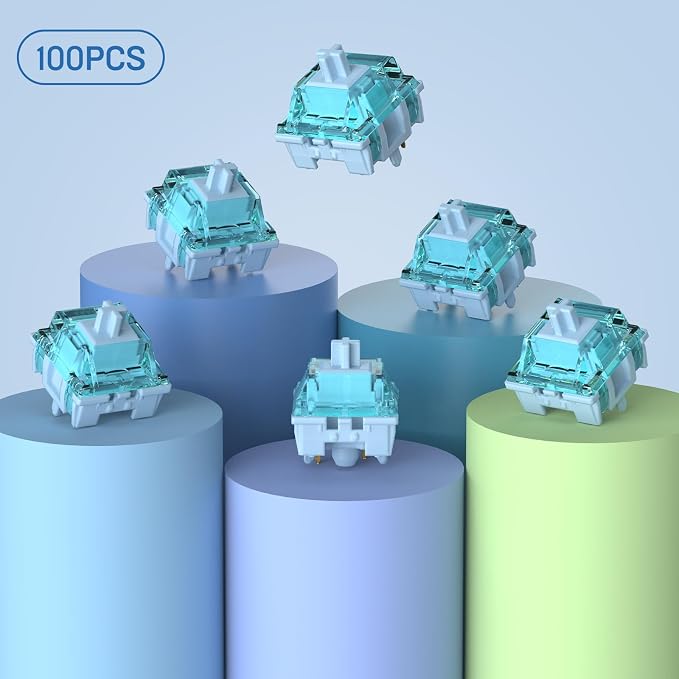 ELUTENG Ice Blue Mechanical Keyboard Switches 100 Pieces 48gf Tactile Switches for Gaming Mechanical Keyboards 5 Pins POM Stem Pre Lubed Key Switches Compatible with MX Mechanical Keyboard Switch Set