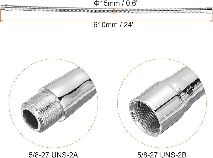 PATIKIL 24" Microphone Gooseneck, 1Pcs 5/8"-27 Thread Metal Universal Hose Flexible Arm Gooseneck Tube Extension for Multifunction DIY, Silver Tone