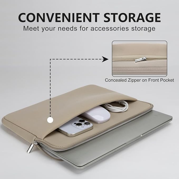 Laptop Sleeve Bag Compatible with 15 to 16 inches MacBook HP Dell Asus Acer Protective Case with Front Pocket Padded Computer Pouch Cover Protective for 15” to 16” Laptop, Khaki