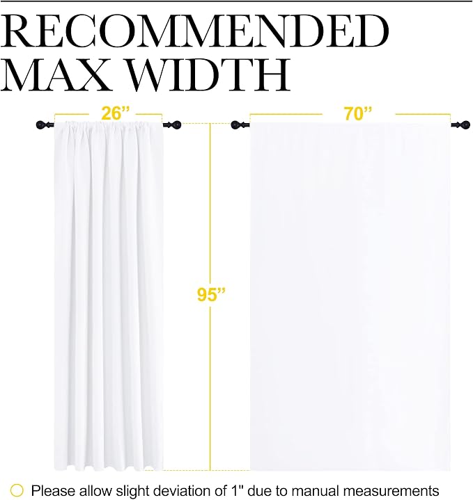 NICETOWN White Bedroom Curtain Panels - Multi-Function Noise Reducing Performance Window Treatment Thermal Insulated Rod Pocket Room Darkening Drapes for Nursery (2 Panels, 70 in x 95 in (W x L))