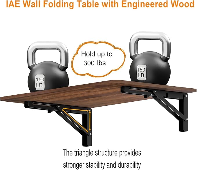 Floating Foldable Desk,Wall Mounted - Folding Computer Table with Engineered Wood,Study Table with Shelf Brackets,Fold Down Shelf,Fold Computer Desk for Small Apartment,Holds 500 lb,36" x 22",Walnut
