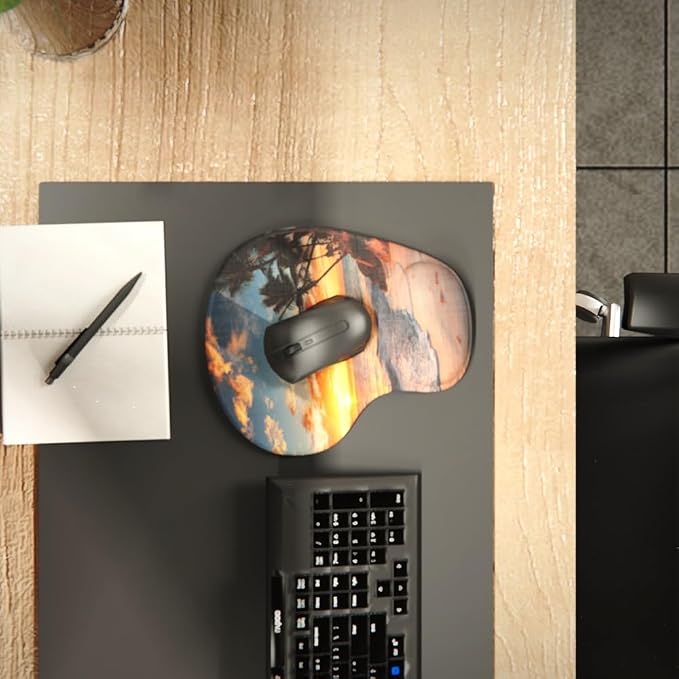Office Mousepad with Gel Wrist Support - Ergonomic Gaming Desktop Mouse Pad Wrist Rest - Design Gamepad Mat Rubber Base for Laptop Computer -Silicone Non-Slip Special-Textured Surface (15SunsetP)