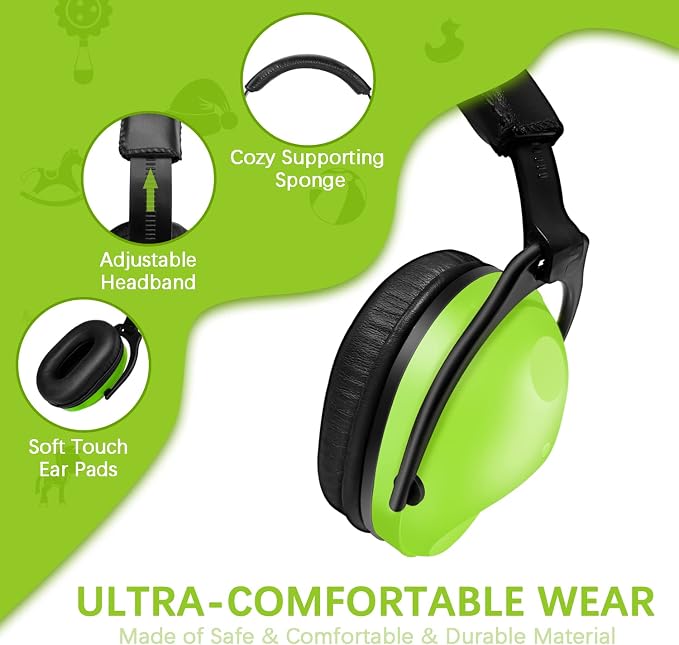 ZOHAN Kids Ear Protection 2 Pack, 25dB NRR Noise Cancelling Headphones for Kids, with Pillowy Pads, for Monster Truck, School, Autism, Sensory, Fireworks, Concerts, Events (Orange+Green)