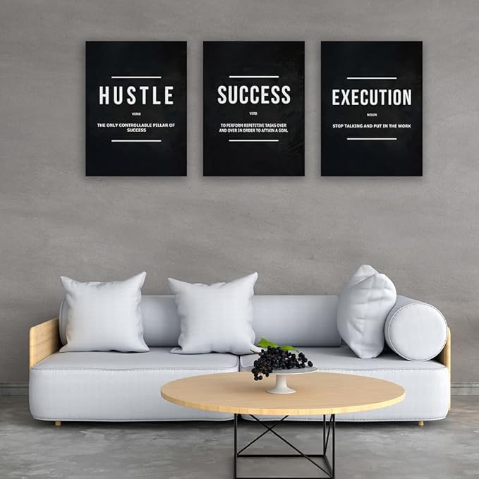Inspirational Poster Print Success Wall Art Motivational Entrepreneur Goals Quotes Wall Decor Work Hard Picture Painting Decoration Artwork for Office Bedroom Living Room 16inch x24inch x3pieces