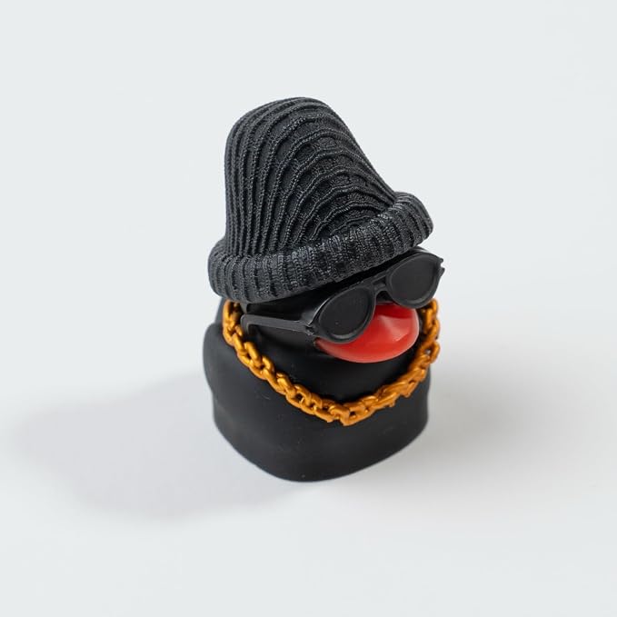 1U Handmade Resin Black Rap Duck Keycap - Cute Duck with Sunglasses Gold Necklace Knitted Hat, Compatible with MX Switch Mechanical Keyboards