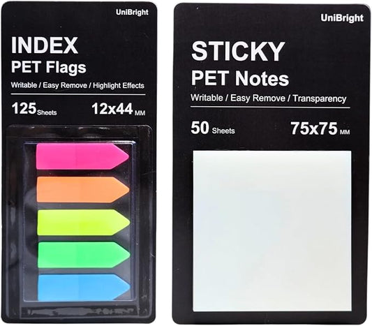 UniBright 175 pcs Arrow Page Tabs & 3x3 Inch Transparent Sticky Notes, Sticky Tabs for Books, Bible & Notebooks, Writable Repositionable Page Markers, Office, School, Home Use