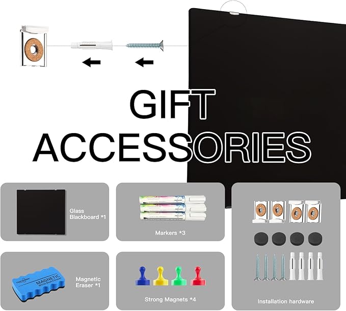 Magnetic Glass Blackboard - Glass Dry Erase Board 36"x24" Large Frameless Board for Walls Office School and Home,Black