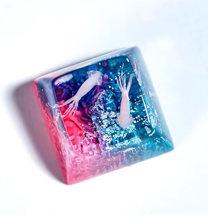 Squid Artisan Keycap Pink Blue Coral Reef - 1U ESC, R1 SA Profile Custom Handmade Resin Cherry MX Switch Key Cap Mechanical Keyboard, Cool Tech Gifts for Men, Dad, Father, Gamer, Sea Lover