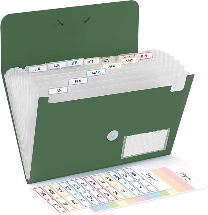 SKYDUE Expanding File Folder, Accordion File Organizer with 13 Pockets for A4/Letter Sized Paper, Accordion Folder with Labels - Document Receipt Organizer for Office, School, Home