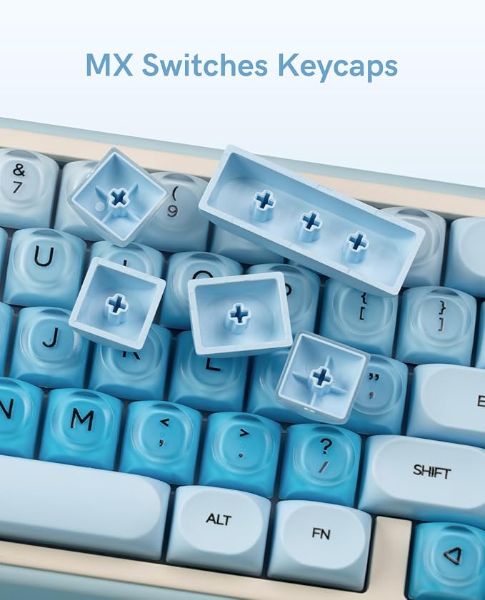 132 Keys PBT Keycaps, Jelly Keycaps Cute Creamy Key caps MOA Profile, MX-Compatible for 61/68/84/87/98/100/104-Key Mechanical Keyboard(Not Included), Blue