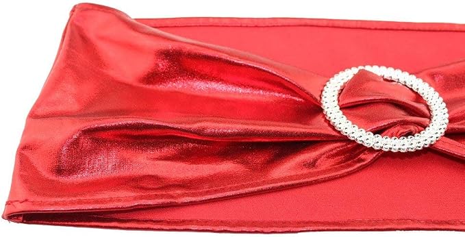 Tvoip 10PCS Chair Cover Stretch Band with Buckle Slider Sashes Bow Wedding Banquet Chair Decoration (Metallic Red)