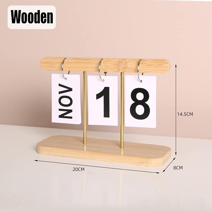 Perpetual Daily Flip Calendar for Desk 2026 Reusable Office Desktop Decor Home Accessories Photography Props (Wooden)
