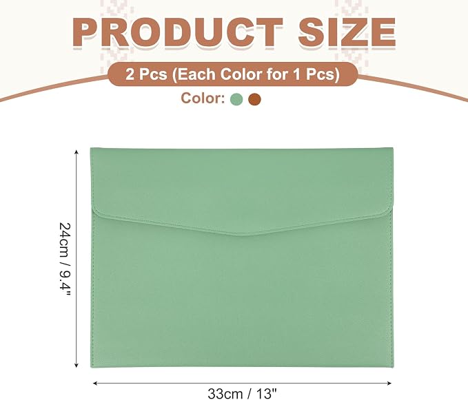 PATIKIL 2Pcs PU Leather A4 File Folder, Document Holder Envelope Waterproof Napa Texture Filing Organizer Portfolio Folder Case with Magnetic Snap Closure for Home Office, Green, Brown
