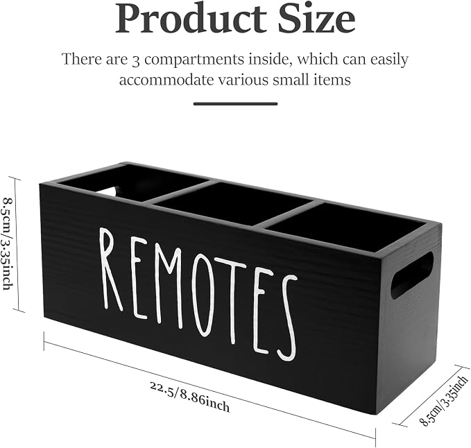 Remote Control Holder, Wooden TV Remote Holder for Table, 3-Compartments Bedside TV Controller Caddy, Wood Remote Organizer Box, Multi-functional Media Organizer Tray for Home Bedroom Nightstand