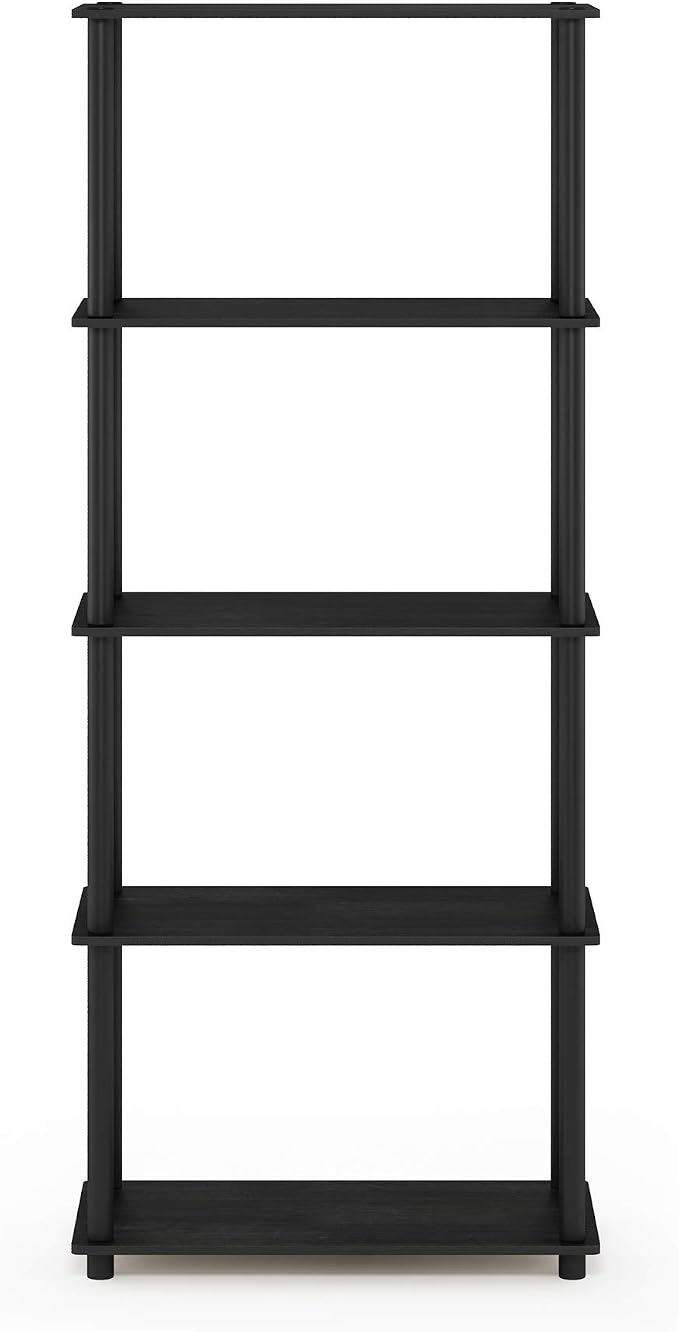 Furinno TURN-N-TUBE Storage Shelves, 5-Tier Book Shelf, Corner Shelf, Toolless Open Shelves, for Organization and Storage, Living Room, Garage, Home Office, Americano
