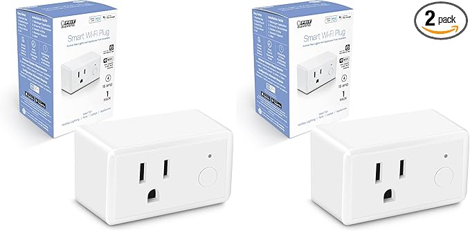 Feit Electric Smart Plug, WiFi Plug Compatible with Alexa and Google Home, Indoor Plug, No Hub Required, 2.4Ghz Network, Remote Control from Anywhere, 15 AMP, Smart Outlet Plug, White (Pack of 2)