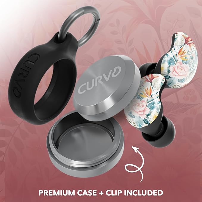 CURVD Cliq Noise Cancelling Ear Plugs – Reusable Concert Earplugs for Noise Reduction with Swappable Covers, 5 Tip Sizes & Travel Case. Stylish, Comfy, and Customizable Protection