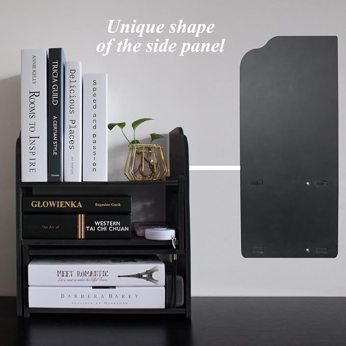 YGYQZ Adjustable Desktop Shelf Organizer, 3-Tier Expandable Desk Shelf, Black