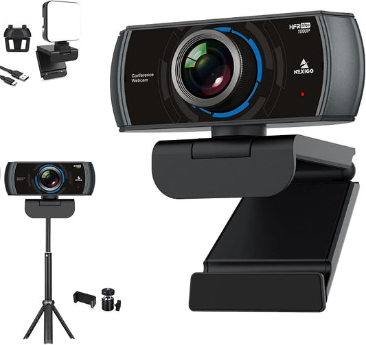 NexiGo 60FPS 1080P Webcam Kits, N980P HD Web Camera with Microphone, 120 Degrees Wide-Angle, Software Control, Lightweight Mini Tripod, Video Conference Lighting Kit, for Zoom/Skype/Teams